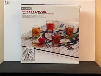 SNAKES & LADDERS DRINKING GAME GLASS BOARD DICE 4 SHOT GLASSES, View more