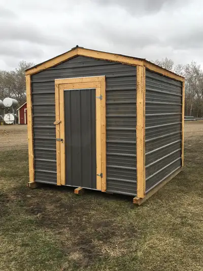 Solid wood and metal construction 3/4 plywood floor on 4x6 skids Size 8x10’