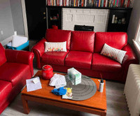 Red Leather Couch and Matching Loveseat for Sale