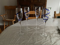 (NEW) 4 of BARTEL Blue Swirl 10” Champagne Glasses
