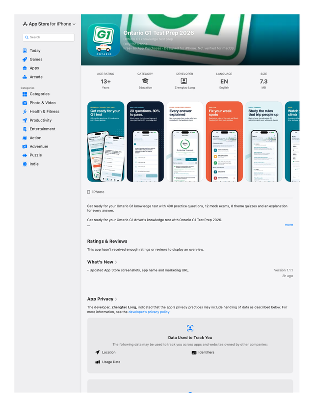 Ontario G1 Test Prep – Free iPhone App, 7 Mock Exams Free