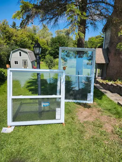 2 windows left 4 by 4 single hung $325 SOLD 4 by 6 single hung $425 (×2... 1 free as pane is cracked...