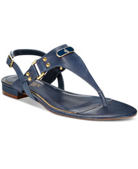 Ralph Lauren Womens Valinda Leather Open Toe  T-Strap Sandals