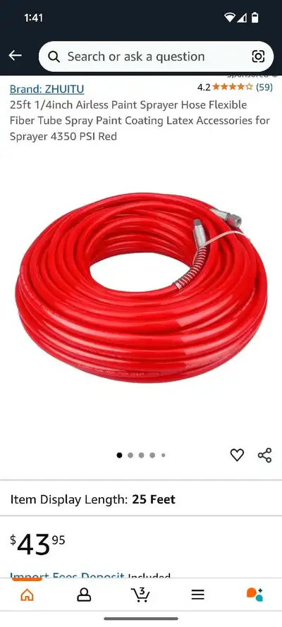 (BRAND NEW) PAINT SPRAYER HOSE - 25FT X 1/4IN - YAMATIC, View more