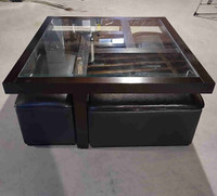 Great Condition Espresso Square Coffee Table with Stools