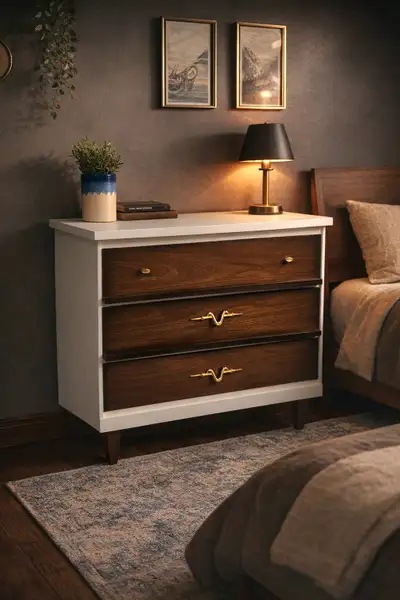Mid-Century Modern Dresser – White Dove & Dark Walnut Tone, View more