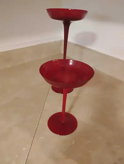 Ruby Red Glass Pedestal Bowls, View more