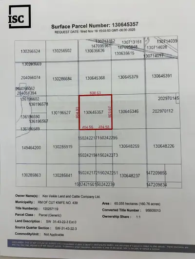 FARMLAND FOR SALE BY TENDER BY OWNER KEN VEIKLE LAND AND CATTLE COMPANY LTD. The following land in t...