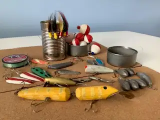Assorted vintage/used fishing lures and other fun stuff, View more