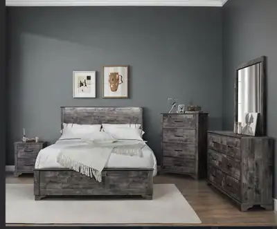 Brand New Rustic Grey Bedroom Set, View more