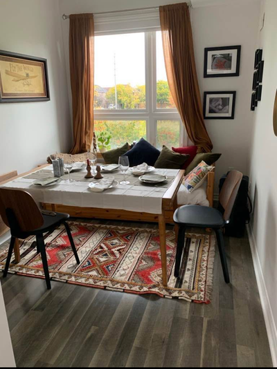 This is an extensible dinning table. It can host 4 people when square. When extended it can host 6 p...