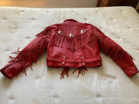 Blouson manteau cuir rouge franges western cowboy Large femme