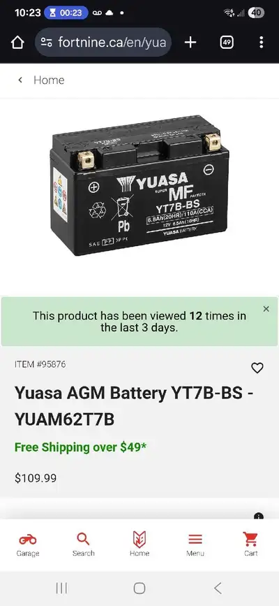 Used battery in great condition Used once and kept on trickle charger