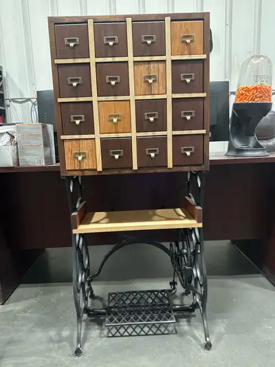 Custom upcycled cabinet. Built from recycled or salvaged materials. Mostly solid mahogany and maple...