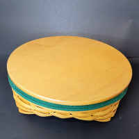 Longaberger Vintage Round Low-Profile Biscuit Basket With Green