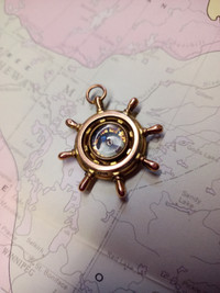 Antique Gold Ships Wheel Compass Pendant