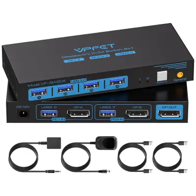 VPFet 2-Port DisplayPort KVM Switch - New, View more