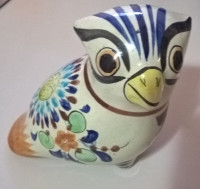 Tonala Mexican Pottery Owl bird Mexico Ceramic Floral Folk Art