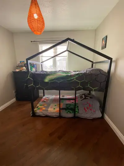 Twin house loft bunk bed with 2 twin mattresses, View more