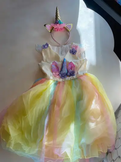 Rainbow Unicorn Dress with Headband, View more