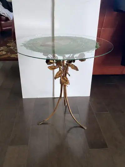 Hollywood Regency Gilt Metal Flowers Bouquet Side Table, Italy, View more