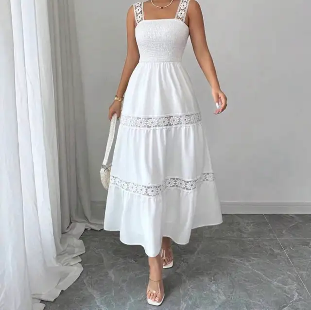 Boho White Midi Cami Dress - Size Medium