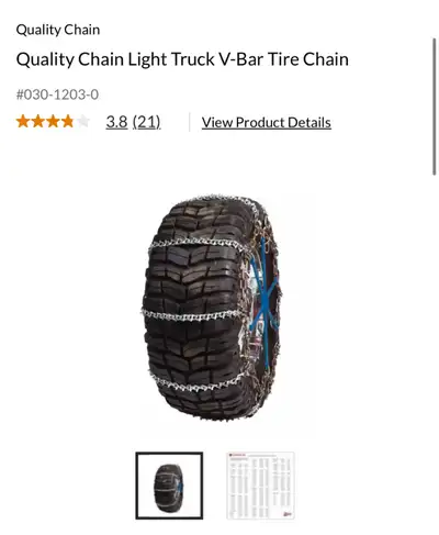 Quality Chain Light Truck V-Bar Tire Chain V315LWQC For 15” - 17” Tire Set tire chart for fitment Re...