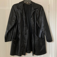 Ladies vintage black leather coat 3/4 length excellent