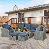Outsunny 6pc Wicker Sectional Set Cushioned Outdoor Rattan 