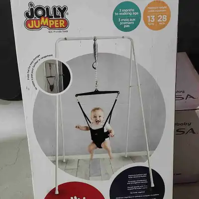 For sale is a new Jolly Jumper with stand. Perfect condition and comes in the box. Pickup in Aurora.