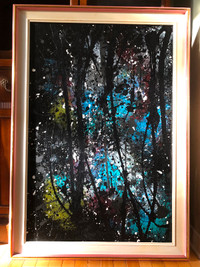 Large original abstract splatter oil painting on canvas framed