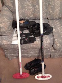 Curling brooms, shoes and gloves 