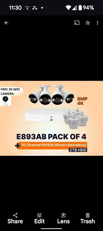 ***** Limited time Sale ******* 1 x Lorex POE NVR with 1TB HD 8ch 4 x E893 4k cameras with audio, mi...