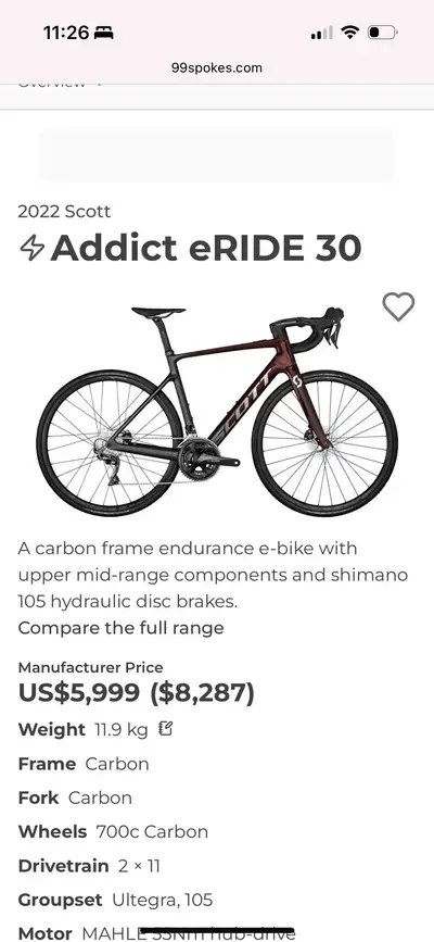 Selling my bike Scott addict e-bike 2022 Bike in great condition Wheels 700/32C tubeless ready Frame...