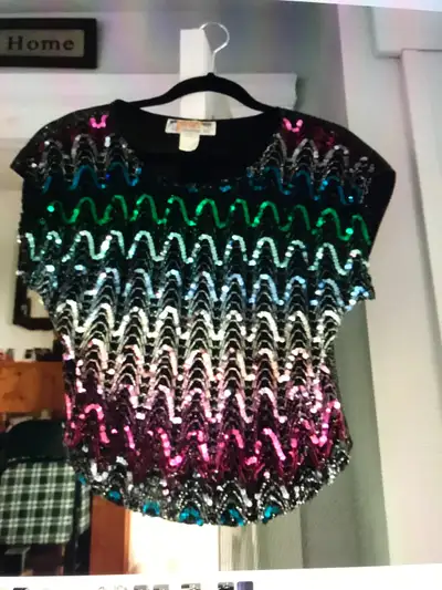 Size Small/Medium Holiday top with coloured sequins, View more