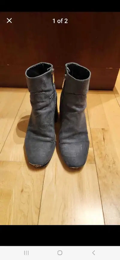 ZARA Grey Suede Ankle Block Heeled Boots, View more