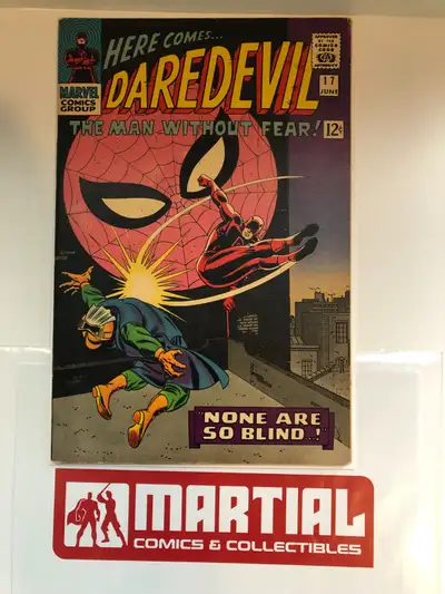 Daredevil comic book issue 17 featuring Spider-man! Approx 6.0 raw grade condition with off-white pa...