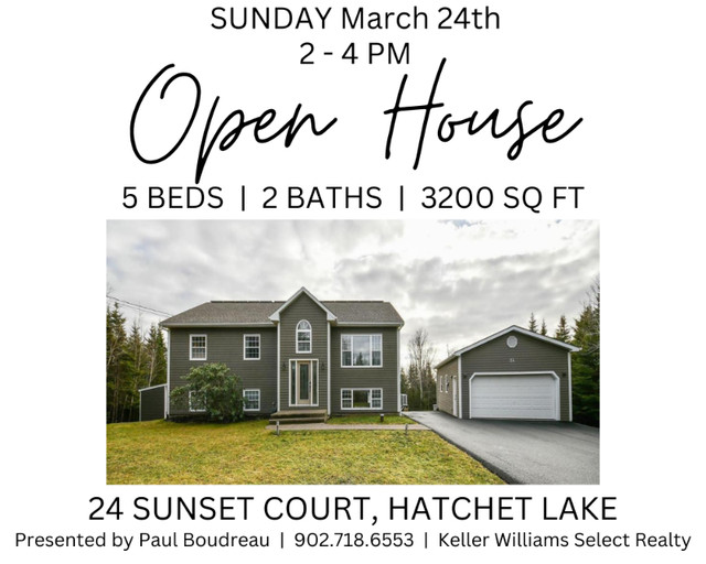 **OPEN HOUSE** 24 Sunset Lake, Hatchet Lake, NS in Houses for Sale in Bedford