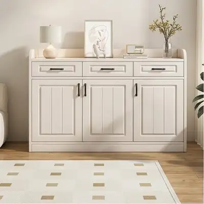 Modern White Sideboard with 3 Drawers and Triple Cabinets, View more