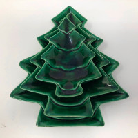 Vintage Ceramic Nesting Christmas Tree Bowls Set of 3