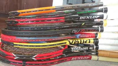 For sale in size 4 1/4 are the following tennis racquets: Wilson Burn 95CV - 90$ Head Gravity Pro 20...