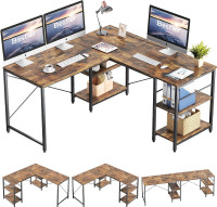 NEW Bestier L Shaped Desk with Shelves 95.2 Inch Reversible