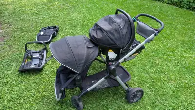 Double stroller with Infant Carrier, View more