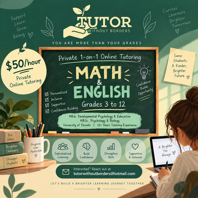 1-on-1 Math & English Tutor | MEd, U of T | Grades 3–12 | $50/hr in Tutors & Languages in Mississauga / Peel Region - Image 3