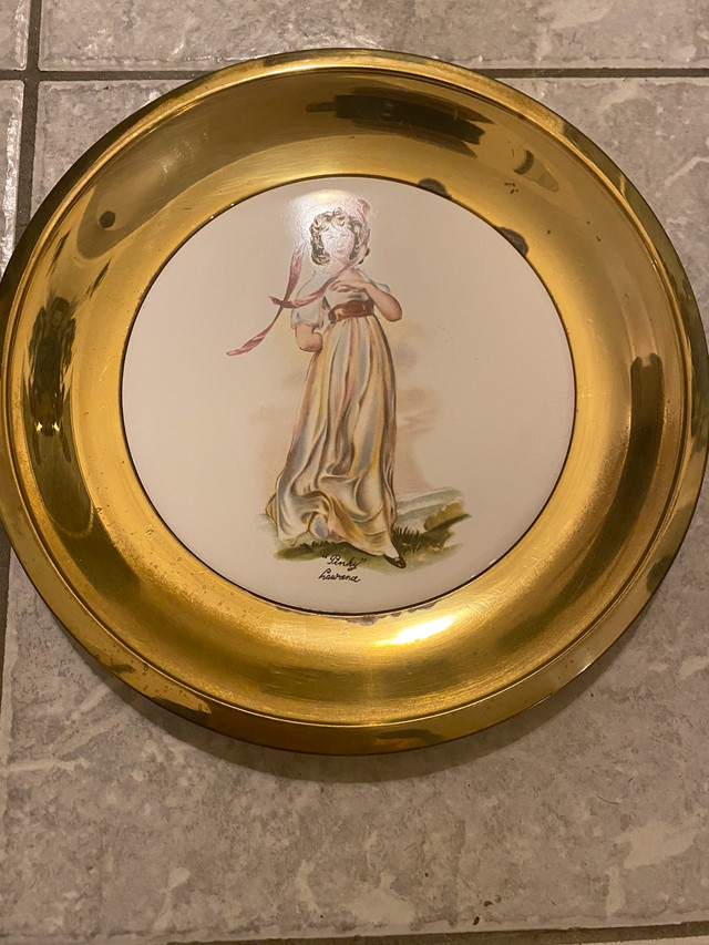 Antique brass framed ceramic wall hanging plate. 9.5”. in Arts & Collectibles in Markham / York Region