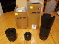 Nikon lenses 18-35mm ,70-300mm , 50 mm,camera bag