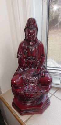 Red Color Sitting Mediating 14" tall Buddha Statue