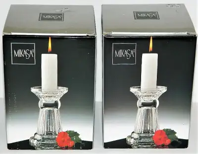 Mikasa Diamond Fire Pillar Candle Holders 6 1/4" New, View more