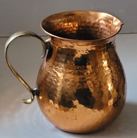 Vintage Hand Hammered Copper Pitcher with Brass Handle