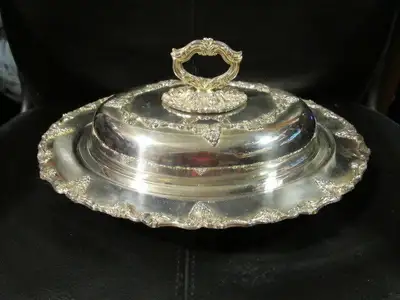 Antique Silver Plated Covered Serving Dish, View more